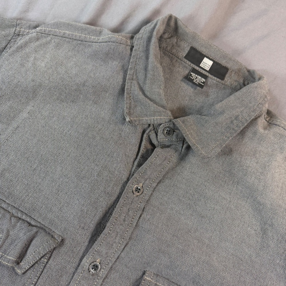Marithe Francois Girbaud Mens XXL Grey Short Sleeve Button Up Shirt Logo Denim